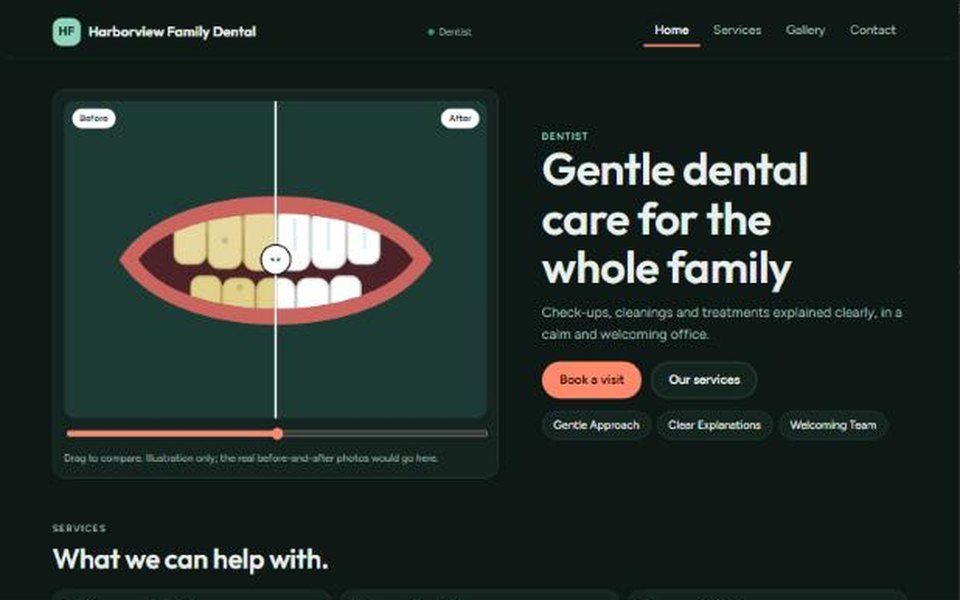 Preview of the Harborview Family Dental example website