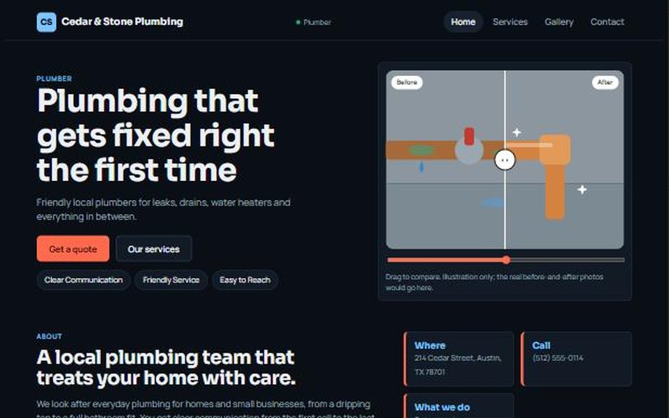 Preview of the Cedar & Stone Plumbing example website