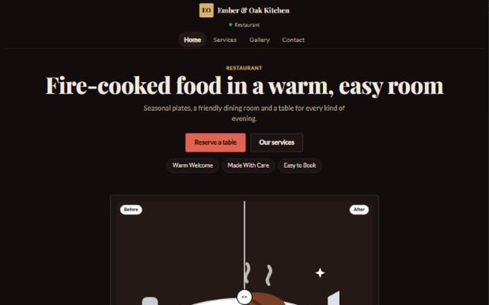 Preview of the Ember & Oak Kitchen example website
